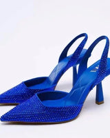 Glitzer Pumps Damen mit Strassbesatz in Blau