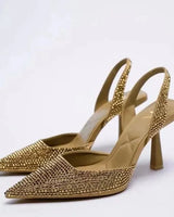 Glitzer Pumps Damen mit Strassbesatz in Gold