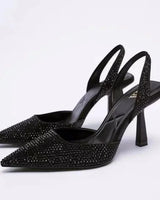 Glitzer Pumps Damen mit Strassbesatz in Schwarz