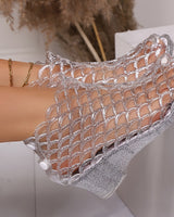 Glitzer Sandalen Damen elegant mit Blockabsatz in Transparent