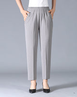 Damen Elastischer Bund mit Taschen Stoffhose in Grau