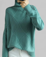 Barbara | Damen Oversized Winterpullover mit Muster und Rollkragen in Türkis
