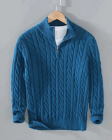 Gregor | Herren Strickpullover Mit Reißverschluss Kragen und Struktur Muster in Blau