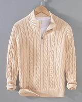 Gregor | Herren Strickpullover Mit Reißverschluss Kragen und Struktur Muster in Beige