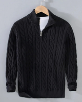 Gregor | Herren Strickpullover Mit Reißverschluss Kragen und Struktur Muster in Schwarz