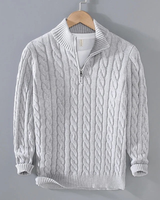 Gregor | Herren Strickpullover Mit Reißverschluss Kragen und Struktur Muster in Grau