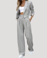 Greta | Damen Nadelstreifen Zweiteiler Blazer Set in Grau