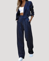 Greta | Damen Nadelstreifen Zweiteiler Blazer Set in Blau