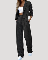 Greta | Damen Nadelstreifen Zweiteiler Blazer Set in Schwarz