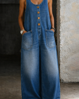 Greta | Damen Ärmellos Overall mit Knöpfen in Blau
