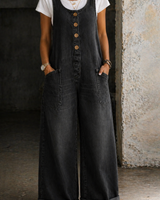 Greta | Damen Ärmellos Overall mit Knöpfen in Schwarz