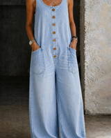Greta | Damen Ärmellos Overall mit Knöpfen in Hellblau