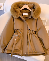 Annika | Damen Kapuzen Winter Parka Mantel mit Kunstfell in Kaffee