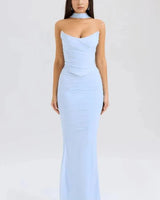 Hailey Ivory Champagne Toast Korsett-Top Trägerlos Satin Brautparty in Hellblau