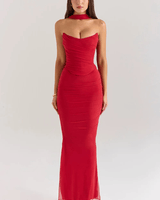 Hailey Ivory Champagne Toast Korsett-Top Trägerlos Satin Brautparty in Rot