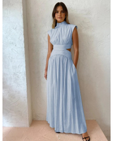 Hanna | Damen Langarm Maxikleid mit Cut-Out in Türkis