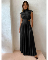 Hanna | Damen Langarm Maxikleid mit Cut-Out in Schwarz