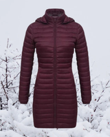 Hannelore | Damen Winterjacke mit Kapuze, Langer Schnitt und Reißverschluss in Bargund