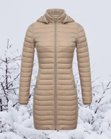 Hannelore | Damen Winterjacke mit Kapuze, Langer Schnitt und Reißverschluss in Beige