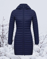 Hannelore | Damen Winterjacke mit Kapuze, Langer Schnitt und Reißverschluss in Marine