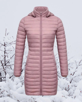 Hannelore | Damen Winterjacke mit Kapuze, Langer Schnitt und Reißverschluss in Rosa
