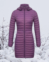 Hannelore | Damen Winterjacke mit Kapuze, Langer Schnitt und Reißverschluss in Lila