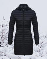 Hannelore | Damen Winterjacke mit Kapuze, Langer Schnitt und Reißverschluss in Schwarz