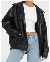 Heidi | Oversized Kunstlederjacke mit Reißverschluss in Schwarz