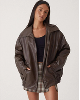 Heidi | Oversized Kunstlederjacke mit Reißverschluss in Braun