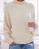 Heike | Damen Beige Rollkragenpullover mit Langarm und Weitem Schnitt in Beige