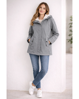 Helena | Damen Lange Wasserdichte Winterjacke mit Kapuze in Grau