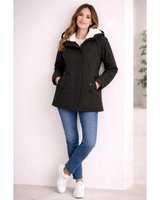 Helena | Damen Lange Wasserdichte Winterjacke mit Kapuze in Schwarz
