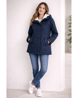 Helena | Damen Lange Wasserdichte Winterjacke mit Kapuze in Marineblau