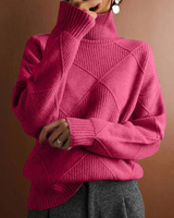 Helene | Damen Strickpullover mit Rollkragen und Rauten in Pink