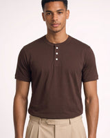 Henley T-Shirt Herren Kurzarm Basic in Braun