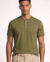 Henley T-Shirt Herren Kurzarm Basic in Olivgrün