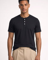 Henley T-Shirt Herren Kurzarm Basic in Schwarz