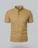 Henley T-Shirt Herren Kurzarm Stehkragen in Khaki