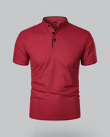 Henley T-Shirt Herren Kurzarm Stehkragen in Rot