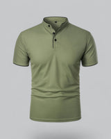 Henley T-Shirt Herren Kurzarm Stehkragen in Grün