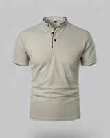 Henley T-Shirt Herren Kurzarm Stehkragen in Hellgrau