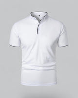 Henley T-Shirt Herren Kurzarm Stehkragen in Weiß