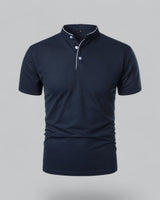 Henley T-Shirt Herren Kurzarm Stehkragen in Marineblau