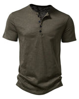 Henley T-Shirt Herren Kurzarm in Olivgrün