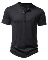 Henley T-Shirt Herren Kurzarm in Schwarz