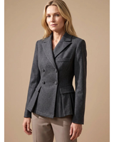 Henriette | Damen Blazer in Grau mit Kragen, Knöpfen und Schößchen in Dunkelgrau