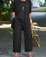 Henriette | Damen Dreiteiler Set mit Weiter Hose in Schwarz