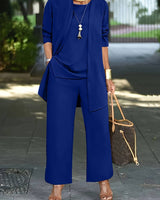 Henriette | Damen Dreiteiler Set mit Weiter Hose in Blau