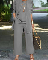 Henriette | Damen Dreiteiler Set mit Weiter Hose in Grau