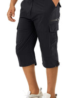 Herren 3/4 Cargo-Shorts mit Reißverschlusstaschen und Gürtelschlaufen in Schwarz